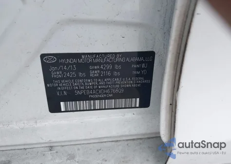 2013 Hyundai Sonata Gls z USA, uszkodzony, nr VIN 5NPEB4ACXDH676609